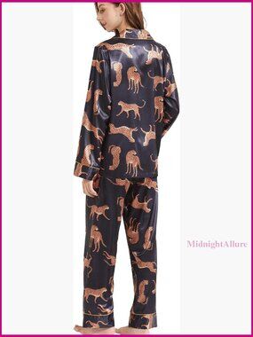 Silk Satin Pajama Set Long Sleeve Button Down 2 Piece Loungewear